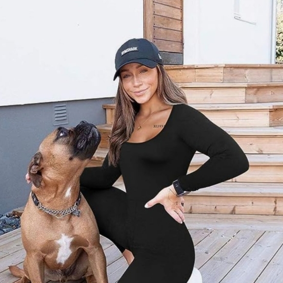 Black Bodycon Jumpsuit Romper, Large - Picture 4 of 8